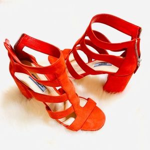 Orange Prada Caged Heel Sandals